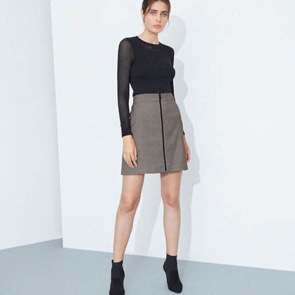 NEW Karen Millen Black and White Wool A Line Skirt Size 8 - Picture 4 of 7